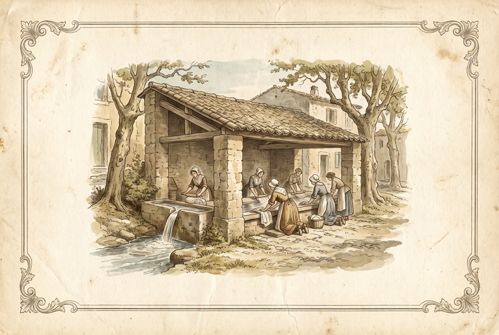 Das Waschhaus eines provenzalischen Dorfes und seine Wäscherinnen – Stich