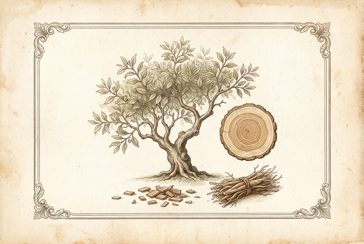 Sandelholzbaum und Kernholz – Stich