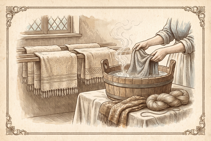 Ein feiner Strick, flach in einer Schüssel gewaschen – Stich
